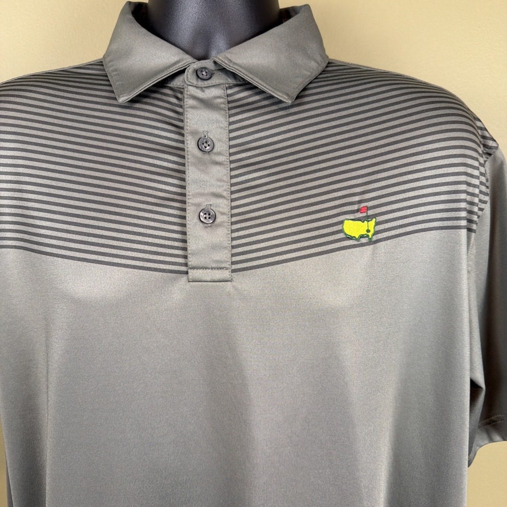 Masters Tech Mens Large Performance Golf Polo Shirt Olive Green Shoulder Stripes